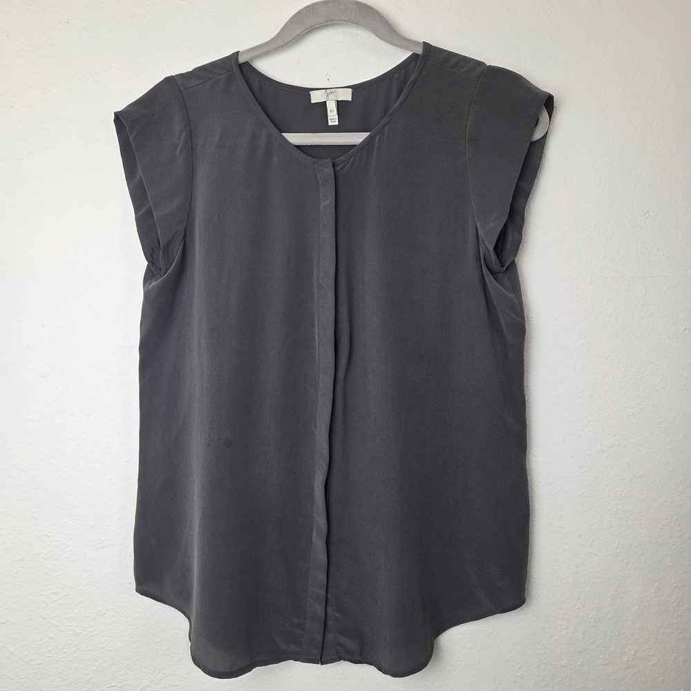 Joie Womens XS‎ Gray 100% Silk Cap Sleeve Hidden Placket Blouse C81A-T1266